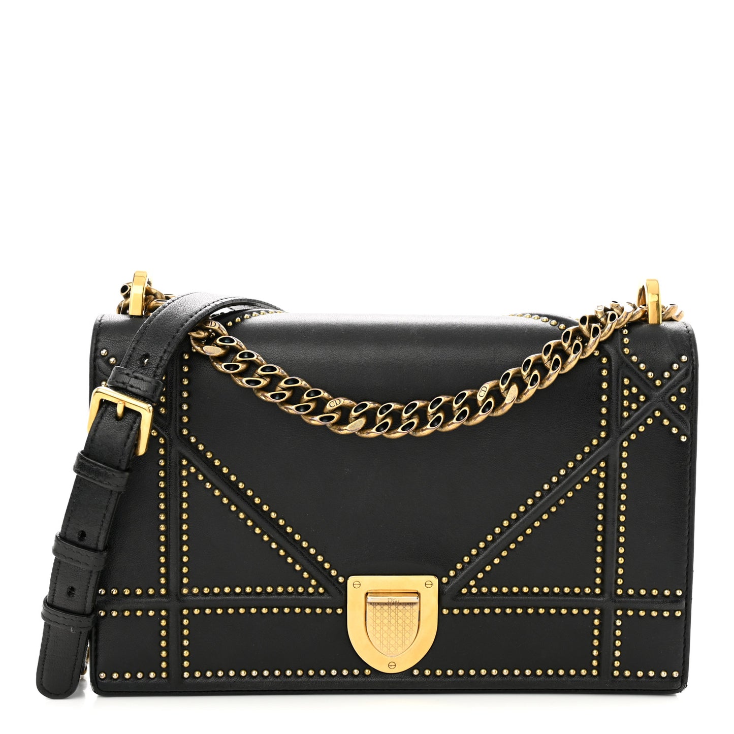 Lambskin Studded Medium Diorama Flap Bag Black