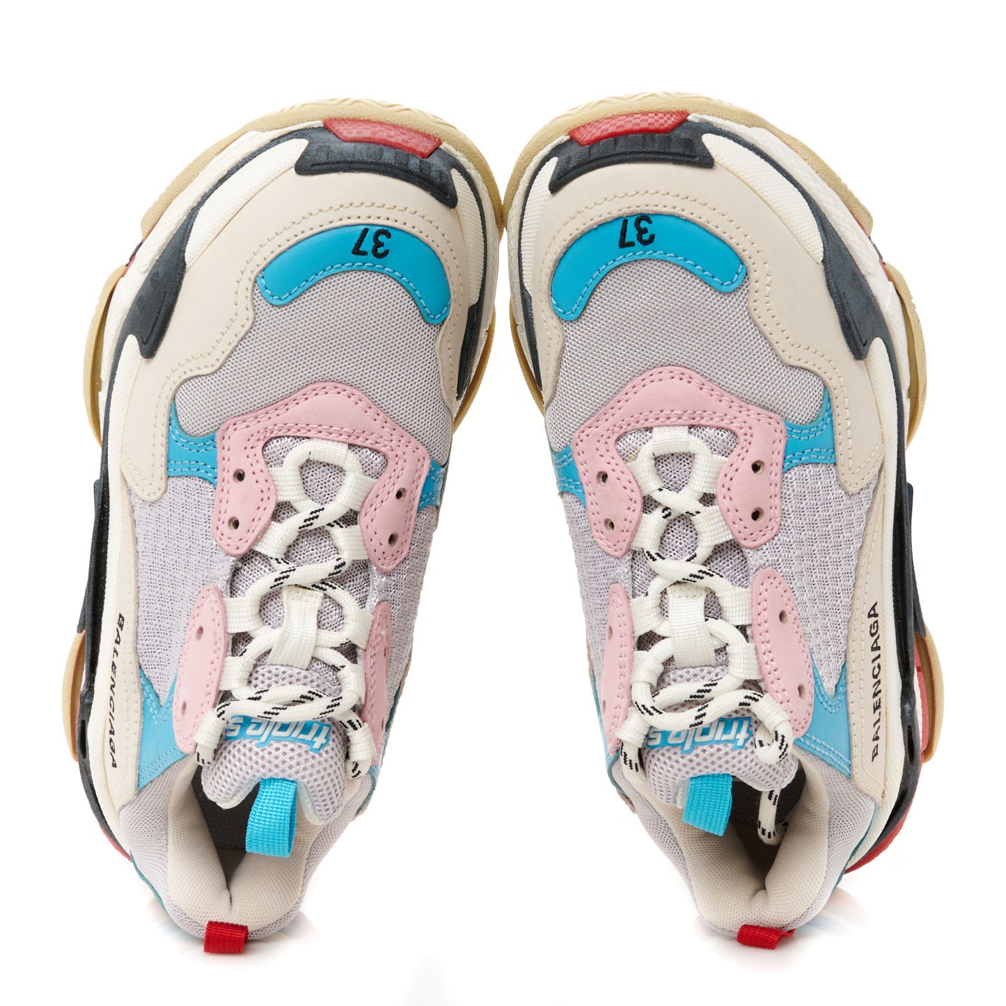 Fabric Mesh Washed Effect Womens Triple S Sneakers 37 Pink White Blue