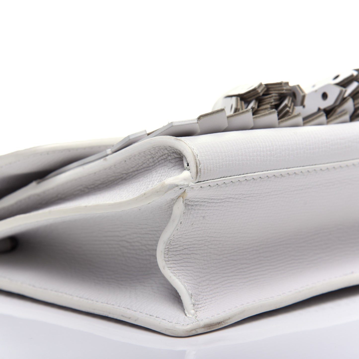 Grainy Calfskin Broguing Tassel Small Macken Crossbody Bag Chalk White