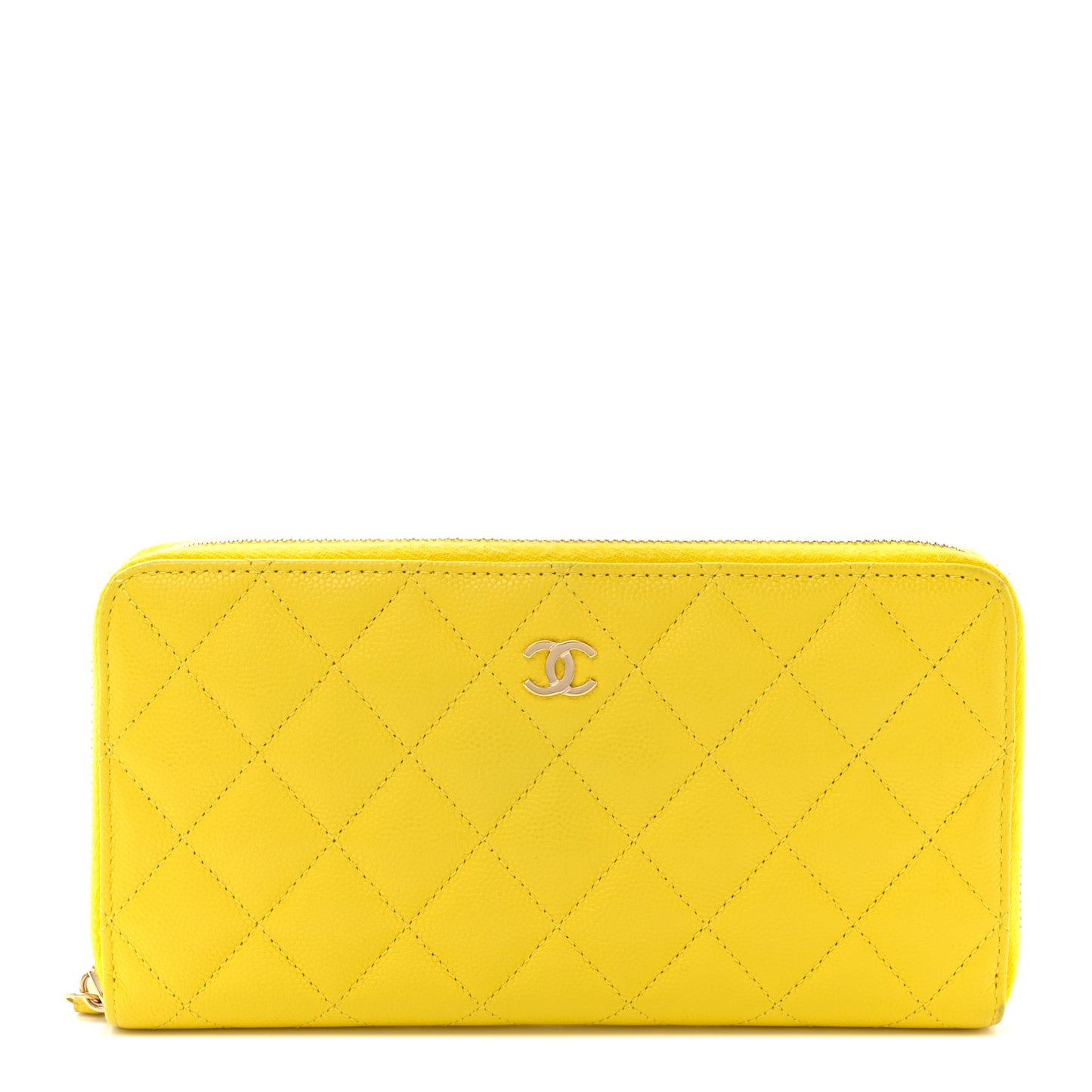 Caviar Quilted Large Gusset Zip Around Wallet Yellow
