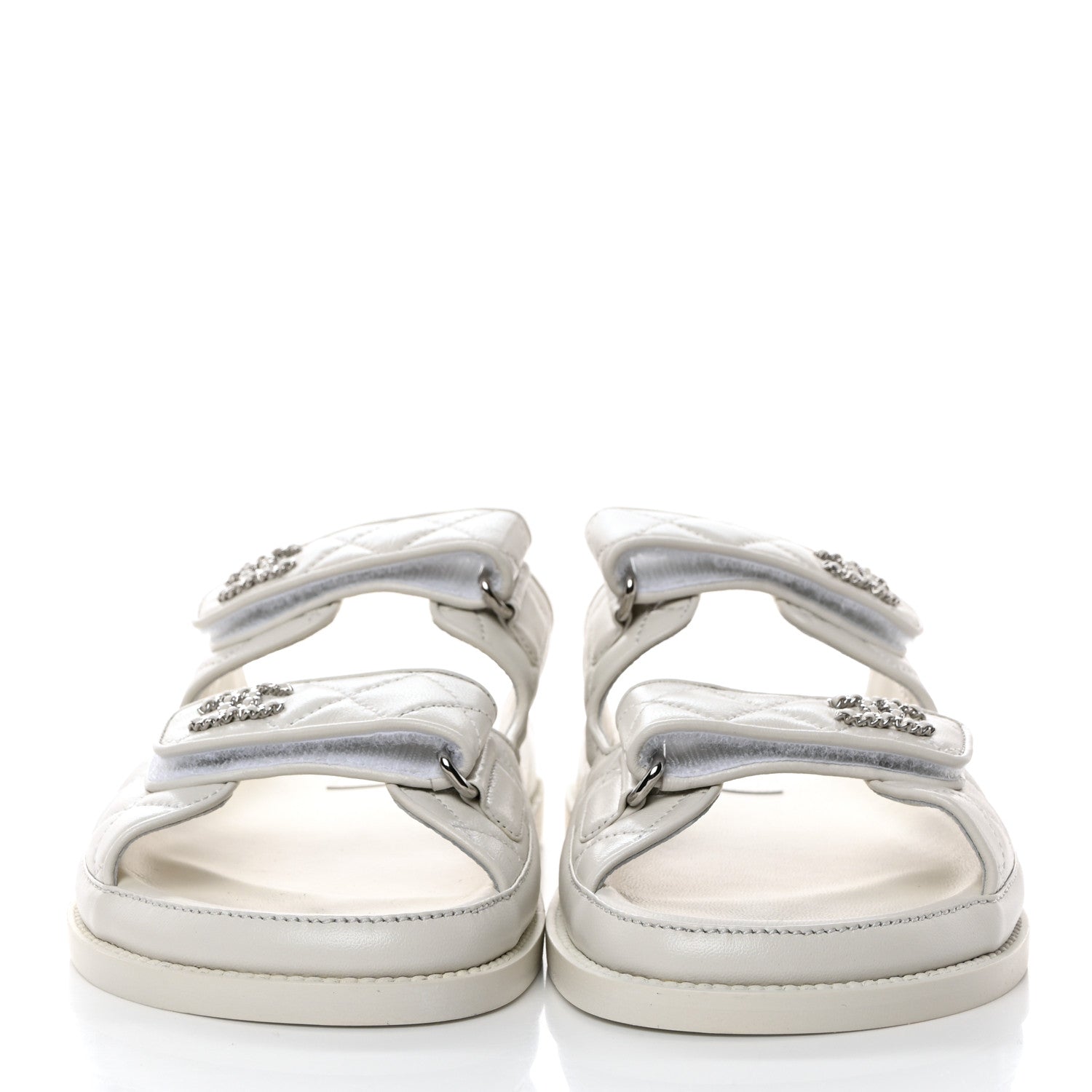 Chanel Lambskin Quilted Velcro Dad Chain CC Slide Sandals 39 White 2 of 9