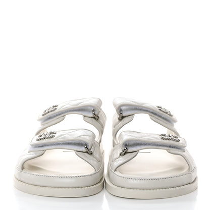 Chanel Lambskin Quilted Velcro Dad Chain CC Slide Sandals 39 White 2 of 9