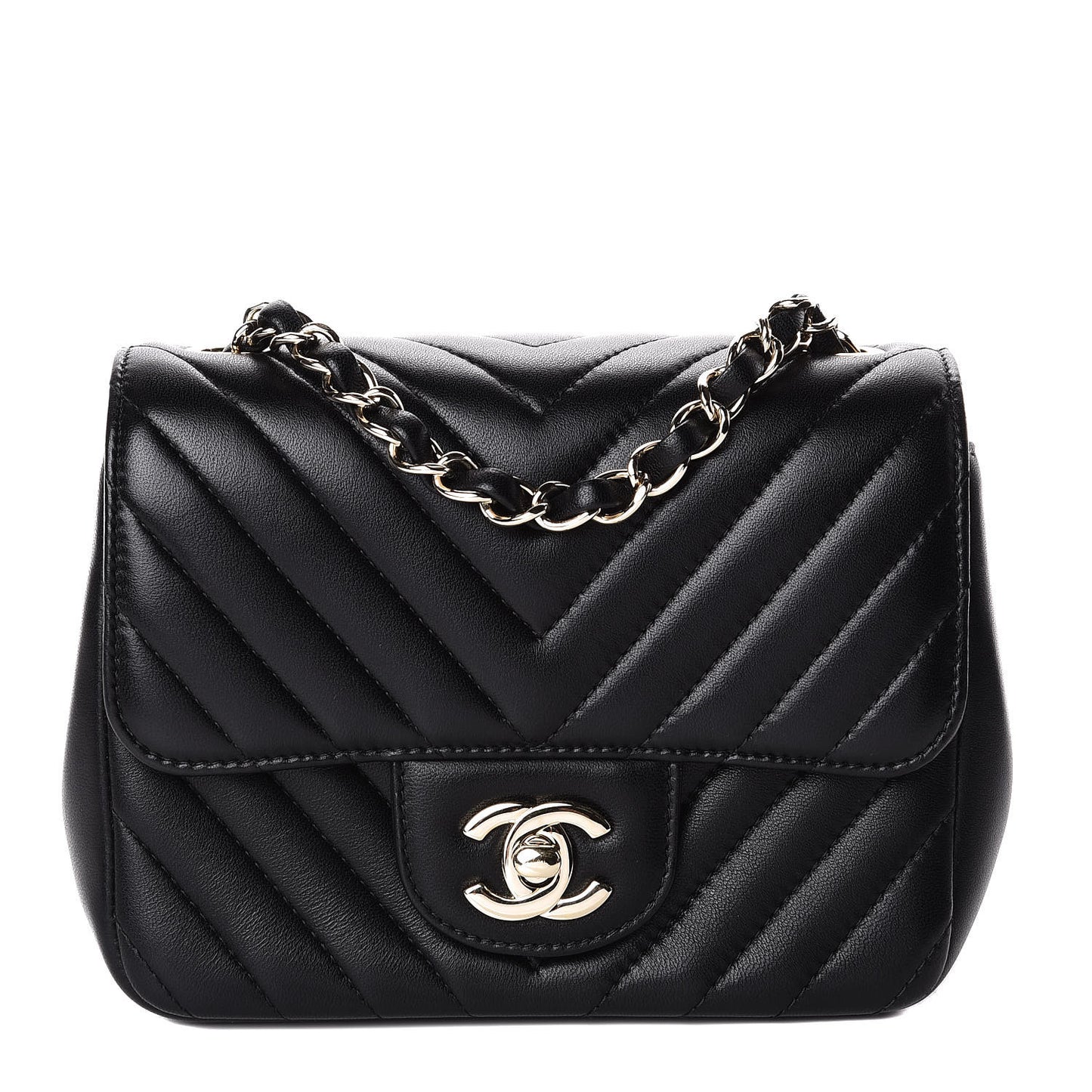 Lambskin Chevron Quilted Mini Square Flap Black