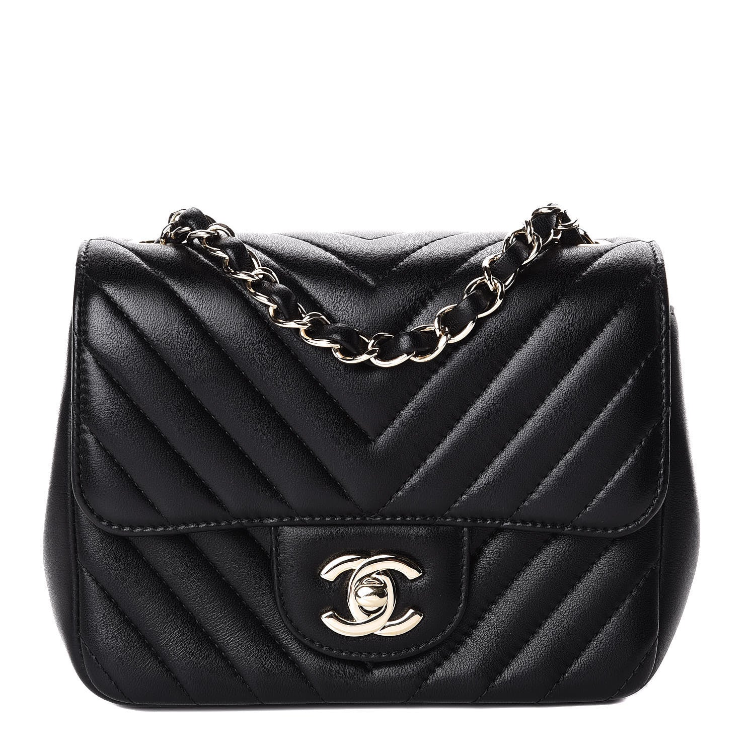 Chanel Lambskin Chevron Quilted Mini Square Flap Black 1 of 10
