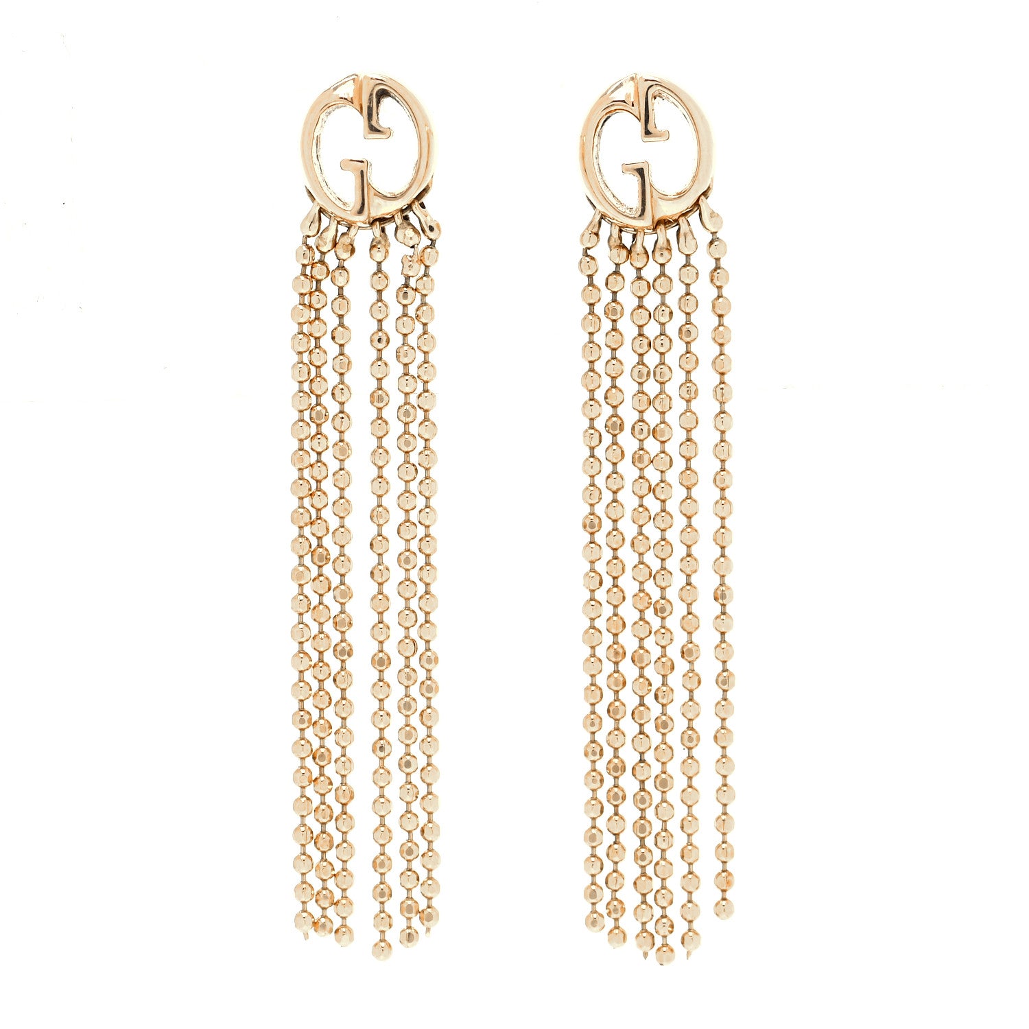 Gucci 18K Yellow Gold GG Beaded Tassel Drop Earrings 1 of 5