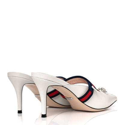 Gucci Malaga Kid Sylvie Web Cross Strap Mid-Heel Slides 36 Vintage White 4 of 8