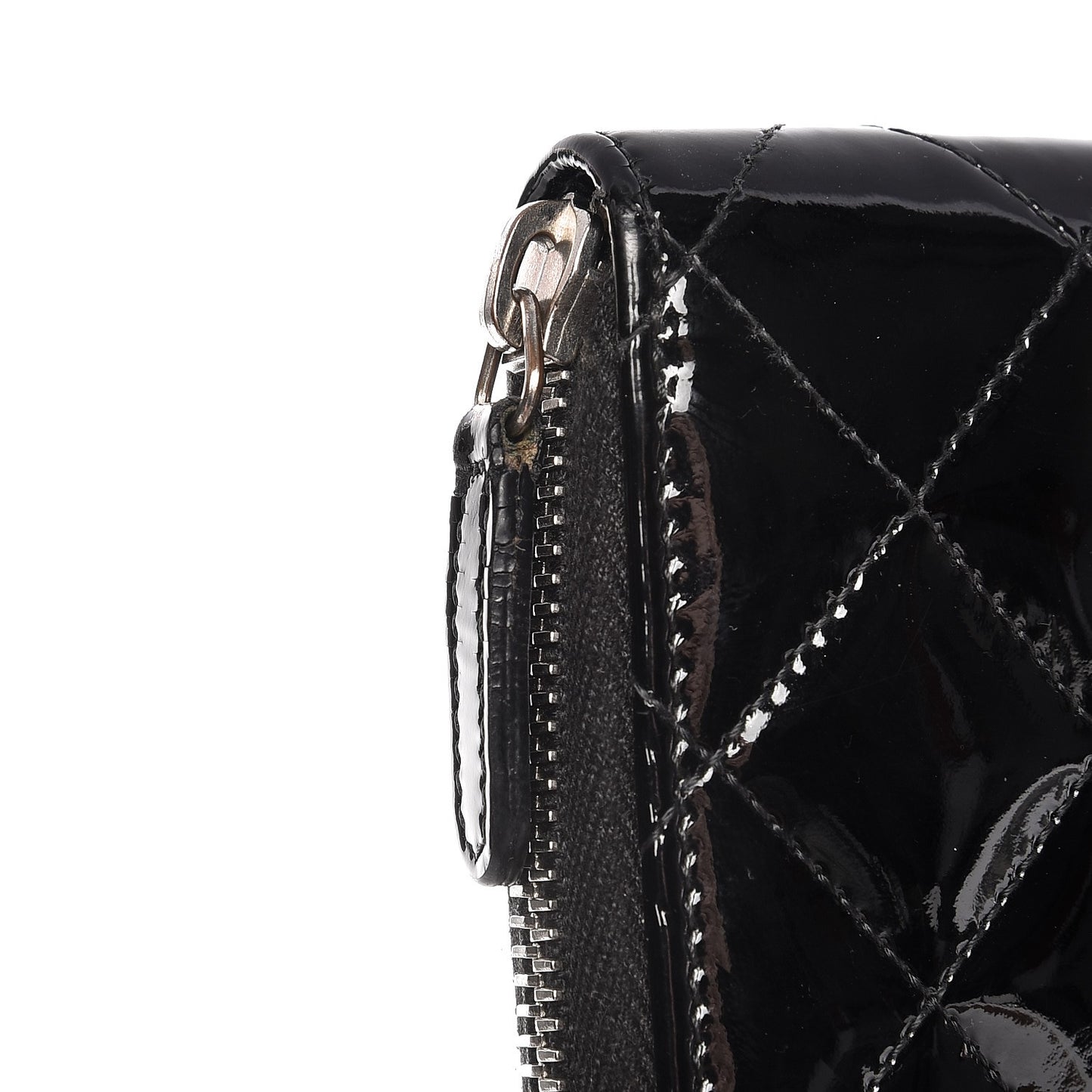 Patent Quilted Large Zip Around Organizer Wallet Black