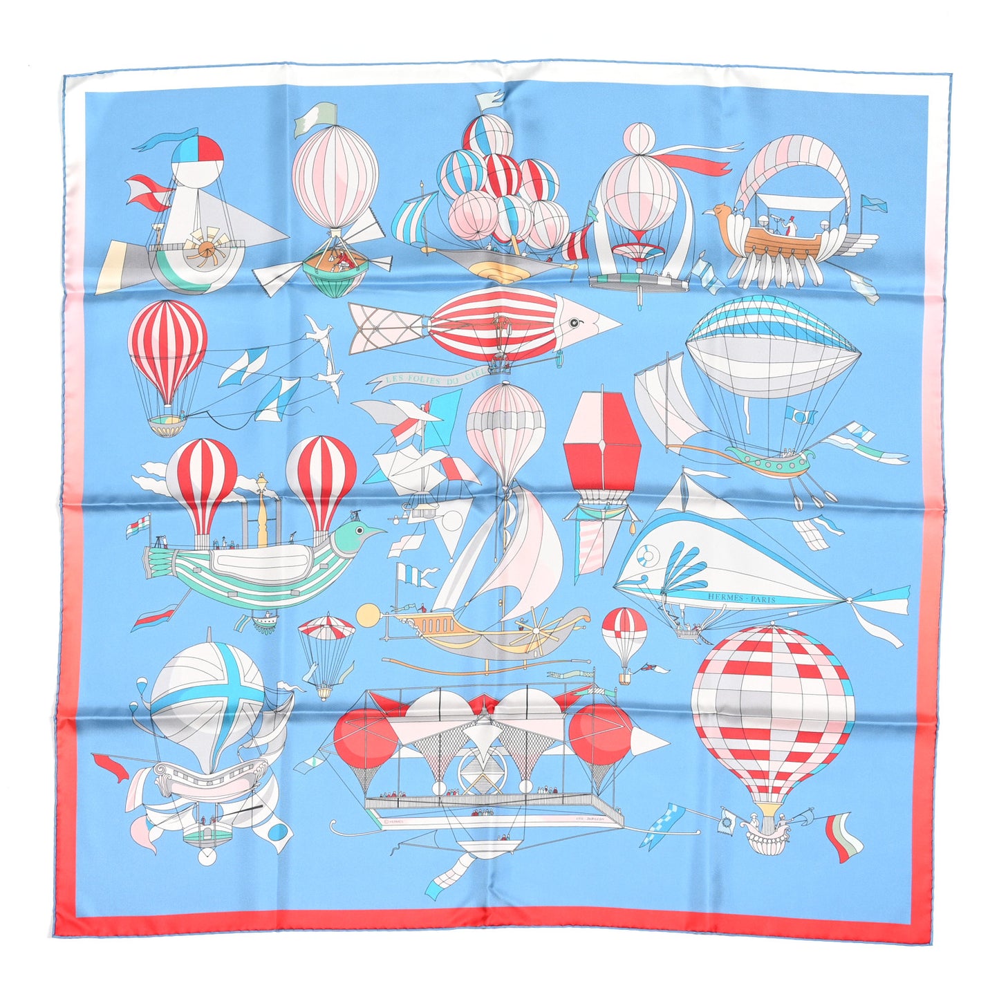 Silk Les Folies Du Ciel Double Face Scarf 90 Bleu Azur Rouge Rose