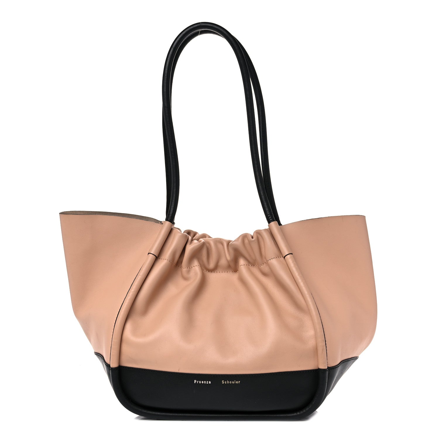 Proenza Schouler Calfskin Two Tone Ruched Tote Beige Black 1 of 16