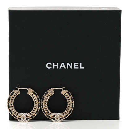 Chanel Crystal Lambskin CC Chain Hoop Earrings Gold Black 6 of 6