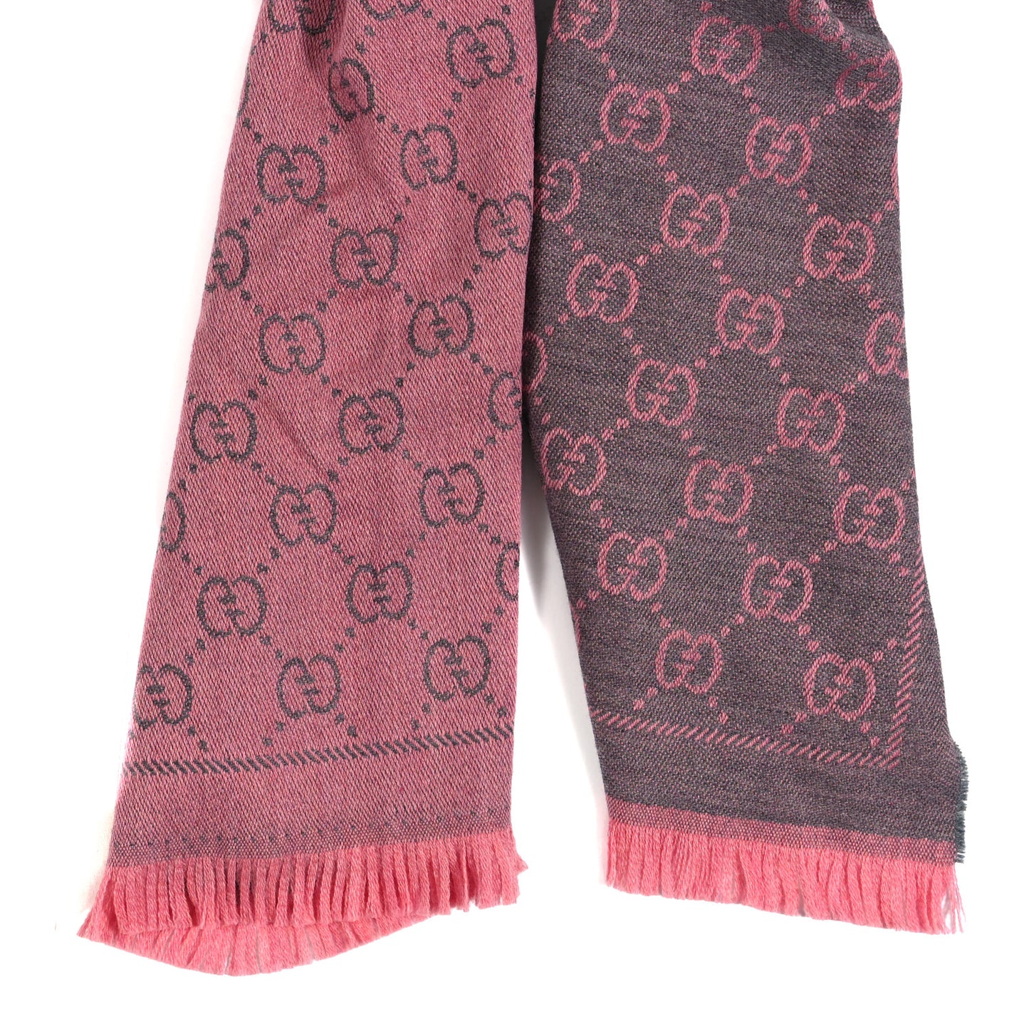 Wool Jacquard GG Monogram Sten Fringe Scarf Graphite Pink