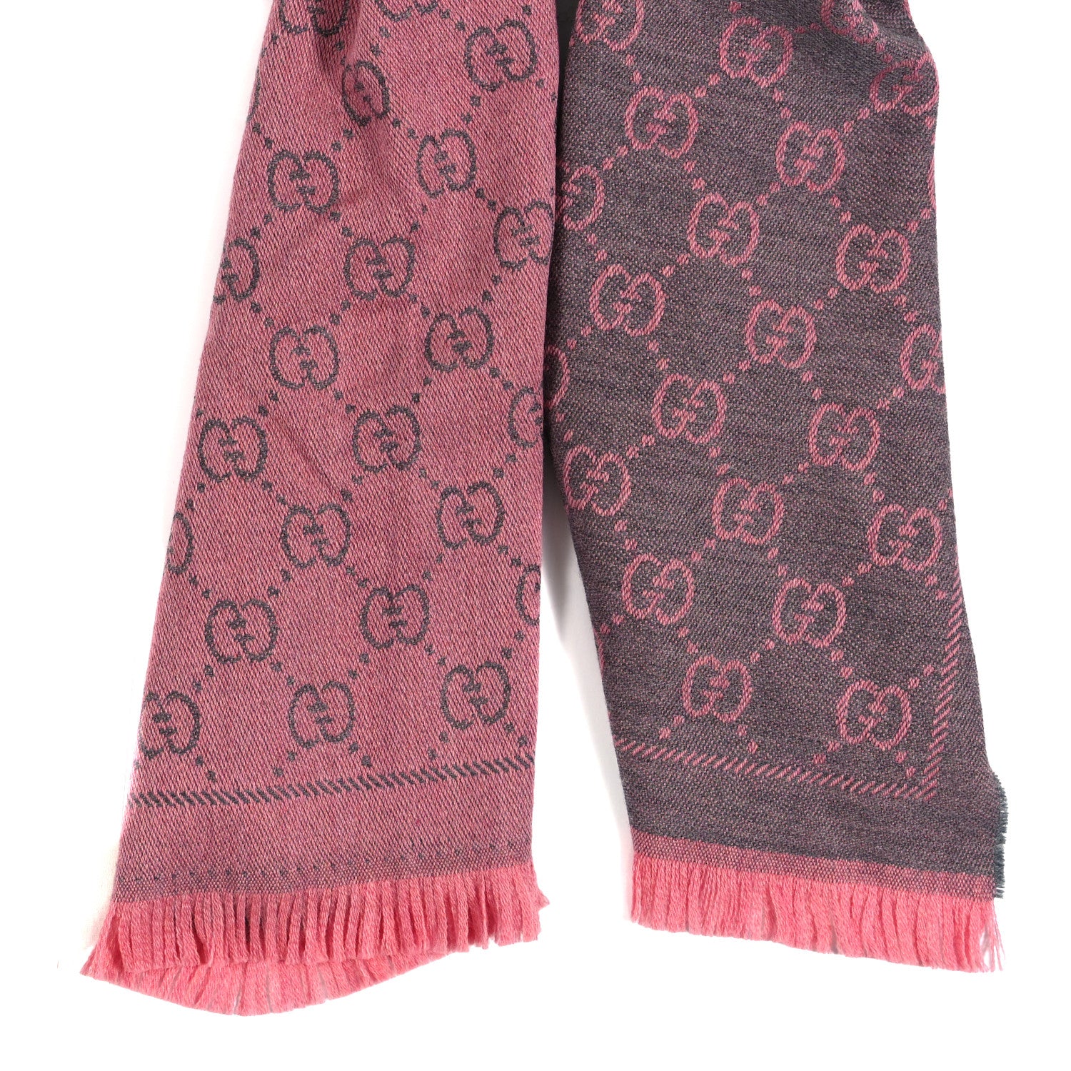 Gucci Wool Jacquard GG Monogram Sten Fringe Scarf Graphite Pink 2 of 4