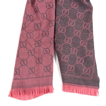 Gucci Wool Jacquard GG Monogram Sten Fringe Scarf Graphite Pink 2 of 4