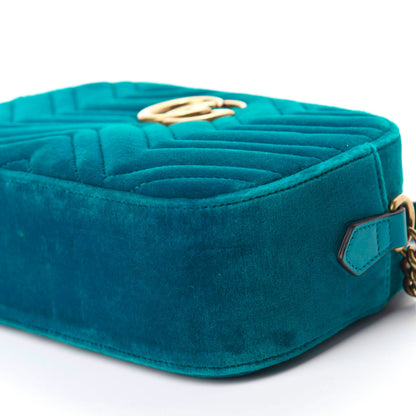 Gucci Velvet Matelasse Small GG Marmont Chain Shoulder Bag Pavone Cyan 6 of 11