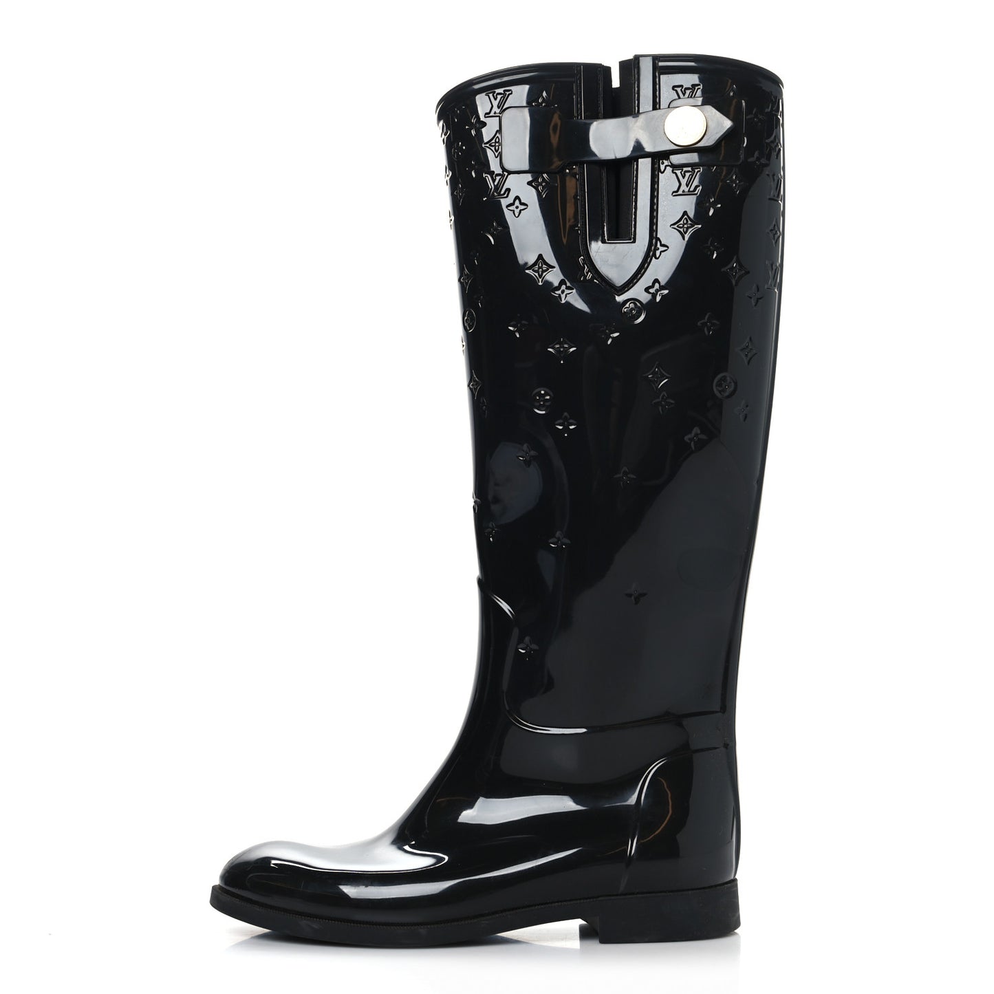 Rubber Embossed Monogram Drops High Rain Boots 36 Black