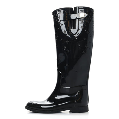 Louis Vuitton Rubber Embossed Monogram Drops High Rain Boots 36 Black 1 of 8