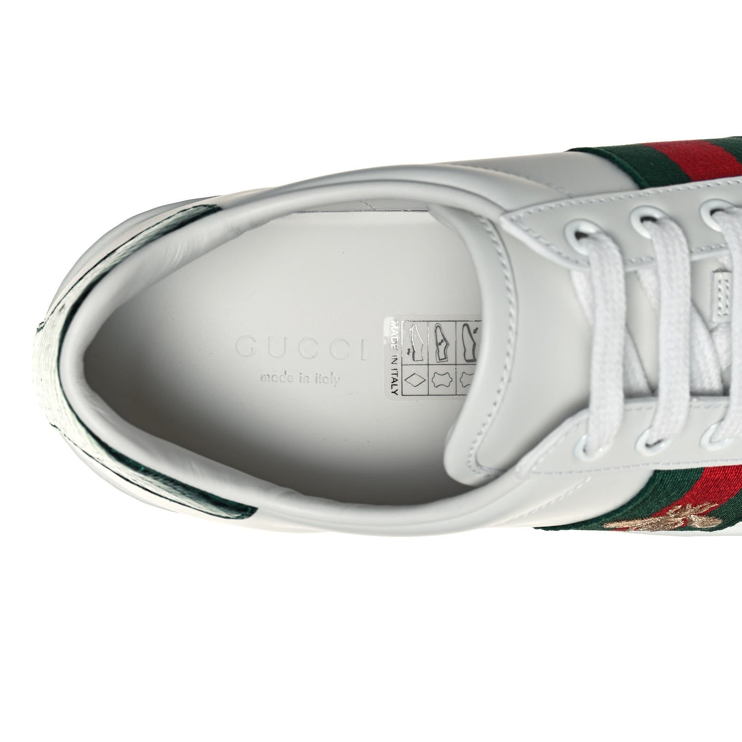 Gucci Calfskin Ayers Bee Embroidered Womens Ace Sneakers 37.5 White Green 7 of 9