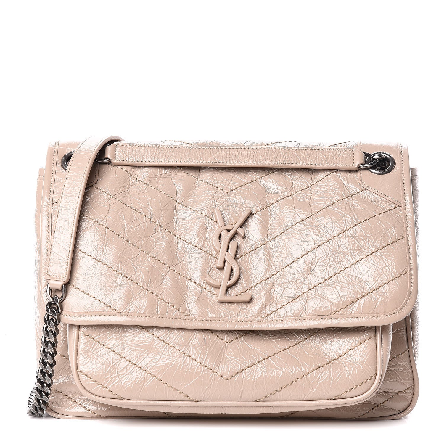 Saint Laurent Crinkled Calfskin Matelasse Monogram Medium Niki Chain Satchel Light Natural 1 of 10