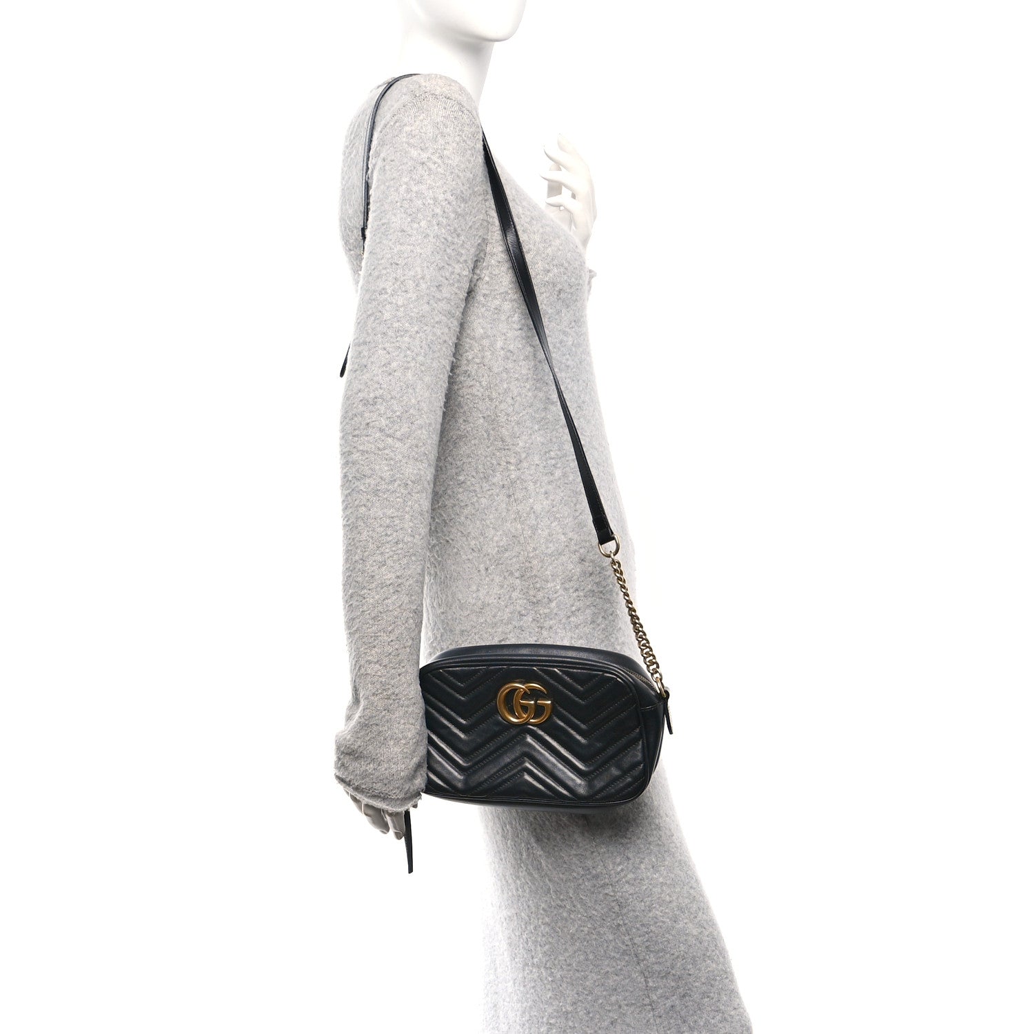 Gucci Calfskin Matelasse Small GG Marmont Chain Shoulder Bag Black 2 of 10