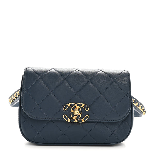 Chanel Lambskin Quilted Chain Infinity Waist Belt Bag Blue 1796910