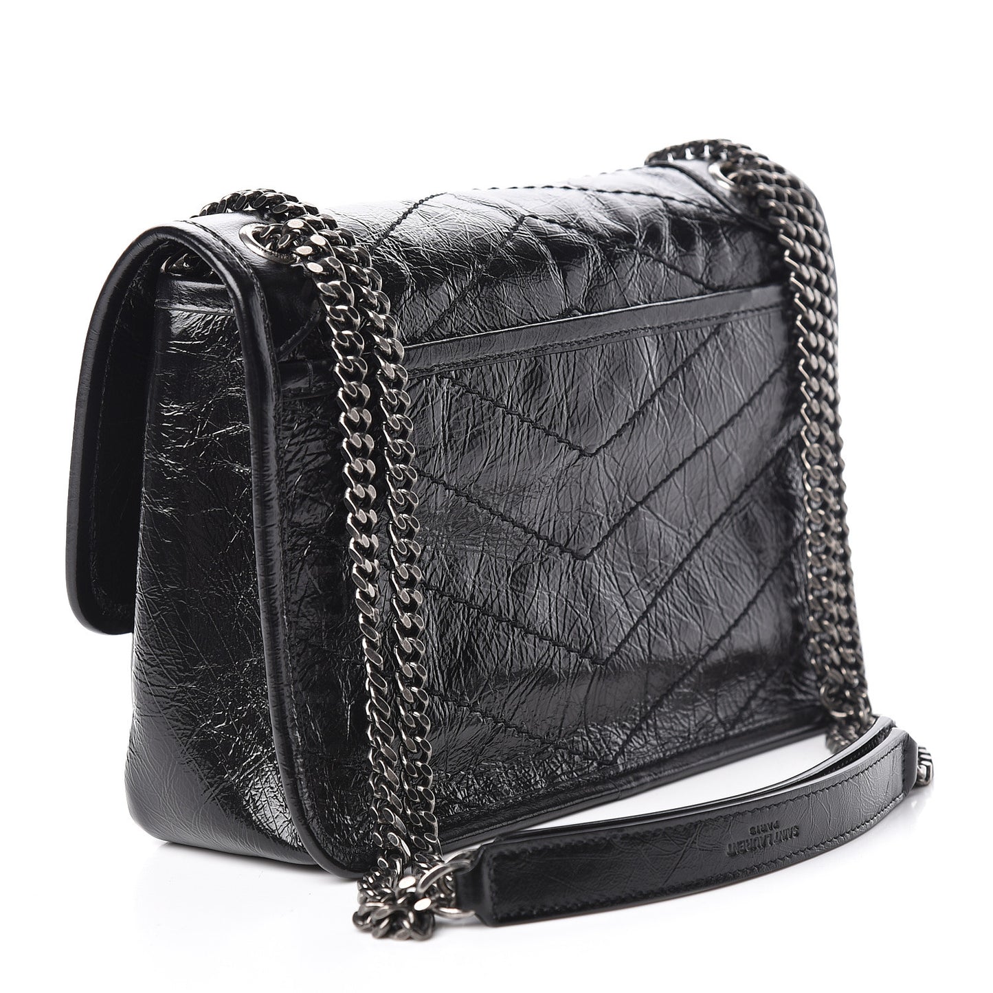 Crinkled Calfskin Matelasse Monogram Baby Niki Chain Satchel Black