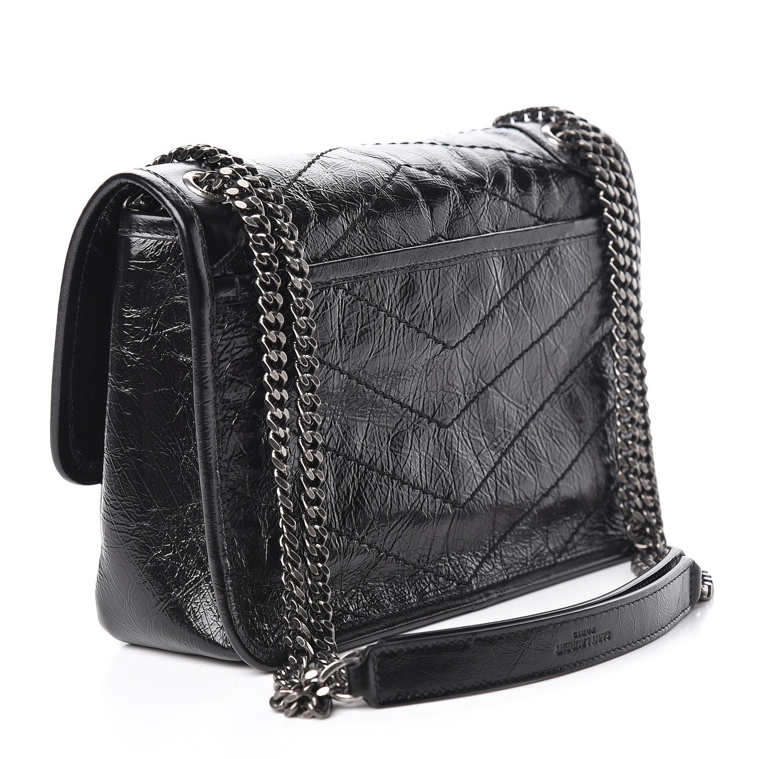 Saint Laurent Crinkled Calfskin Matelasse Monogram Baby Niki Chain Satchel Black 3 of 10