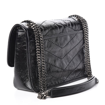 Saint Laurent Crinkled Calfskin Matelasse Monogram Baby Niki Chain Satchel Black 3 of 10