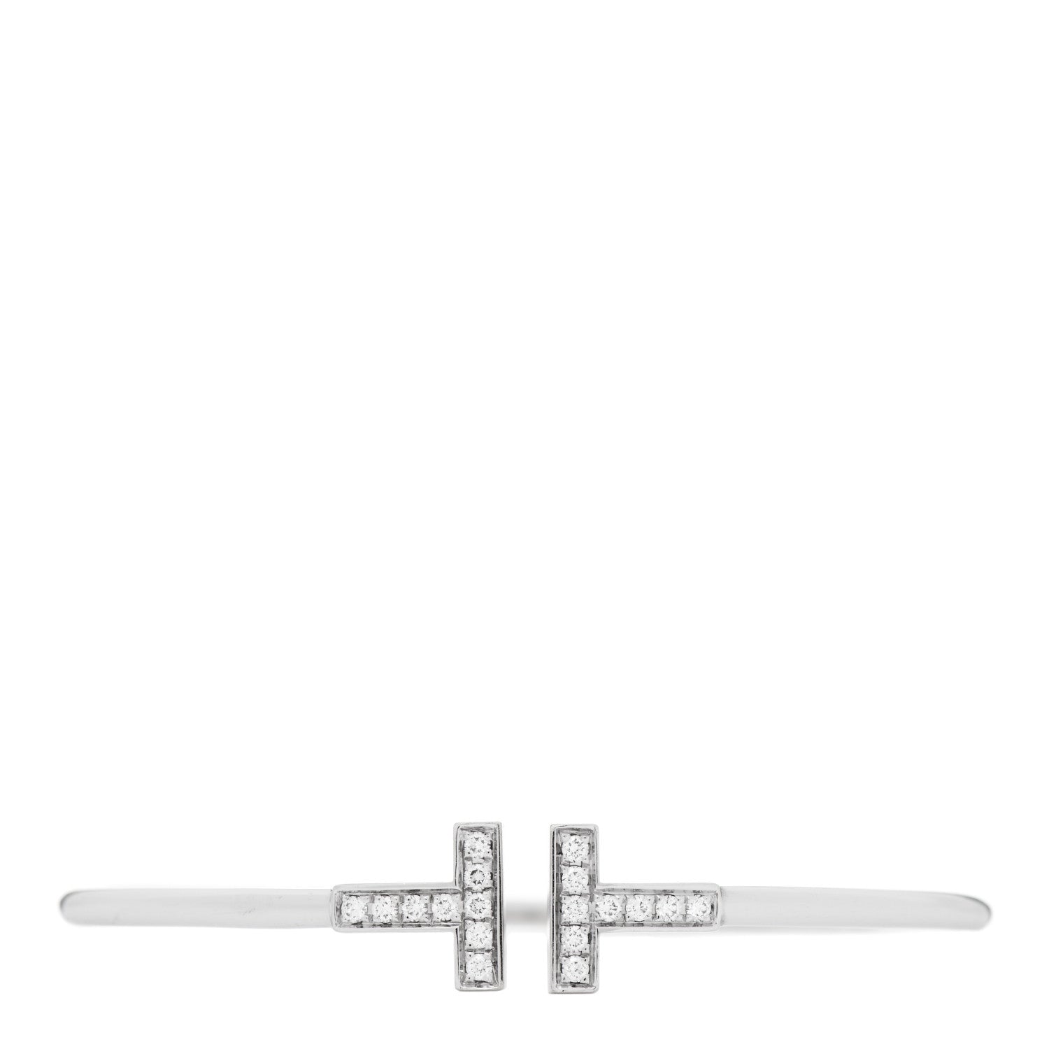 Tiffany 18K White Gold Diamond T Wire Bracelet 1 of 4
