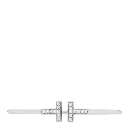 Tiffany 18K White Gold Diamond T Wire Bracelet 1 of 4