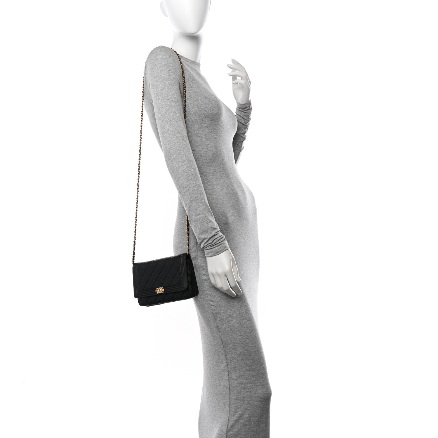 Chanel Lambskin Quilted Boy Wallet On Chain WOC Black 2 of 14