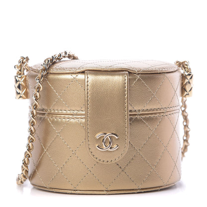 Chanel Metallic Lambskin Quilted Round Mini Vanity Case With Chain Gold 1 of 11