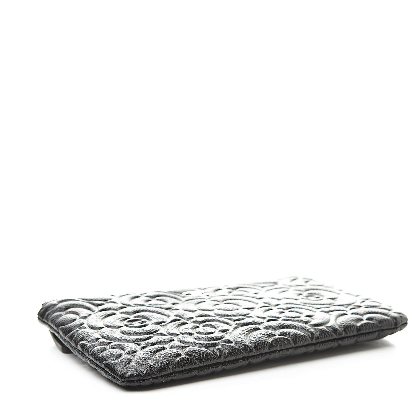 Caviar Camellia Embossed Small Pouch Black