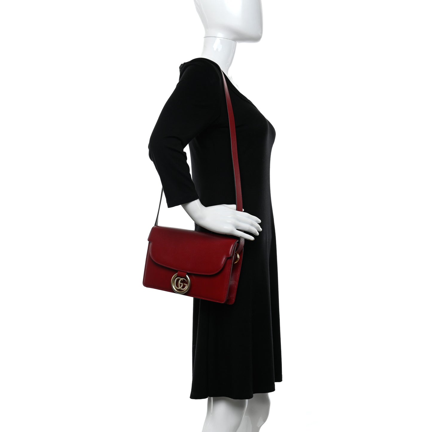 Textured Calfskin Small Torchon GG Ring Shoulder Bag New Cherry Red