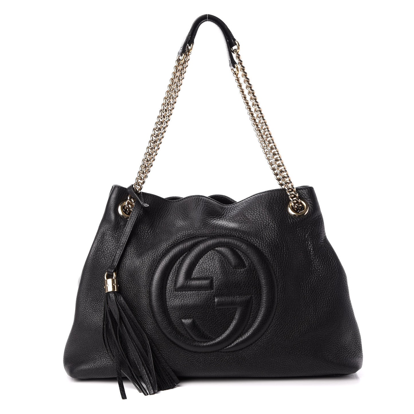 Pebbled Calfskin Medium Soho Chain Shoulder Bag Black