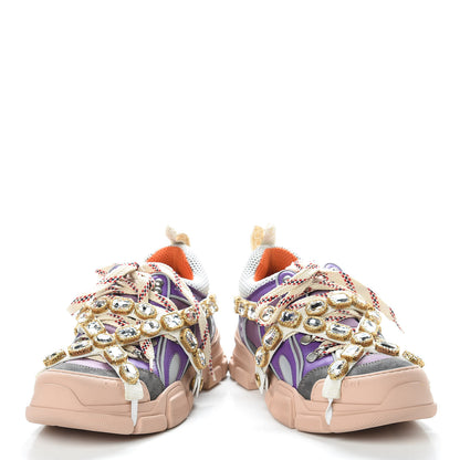 Gucci X SEGA Nylon Calfskin Suede Removable Crystals Womens Flashtrek Sneakers 38.5 New Lavender Loess Shine Purple 6 of 13