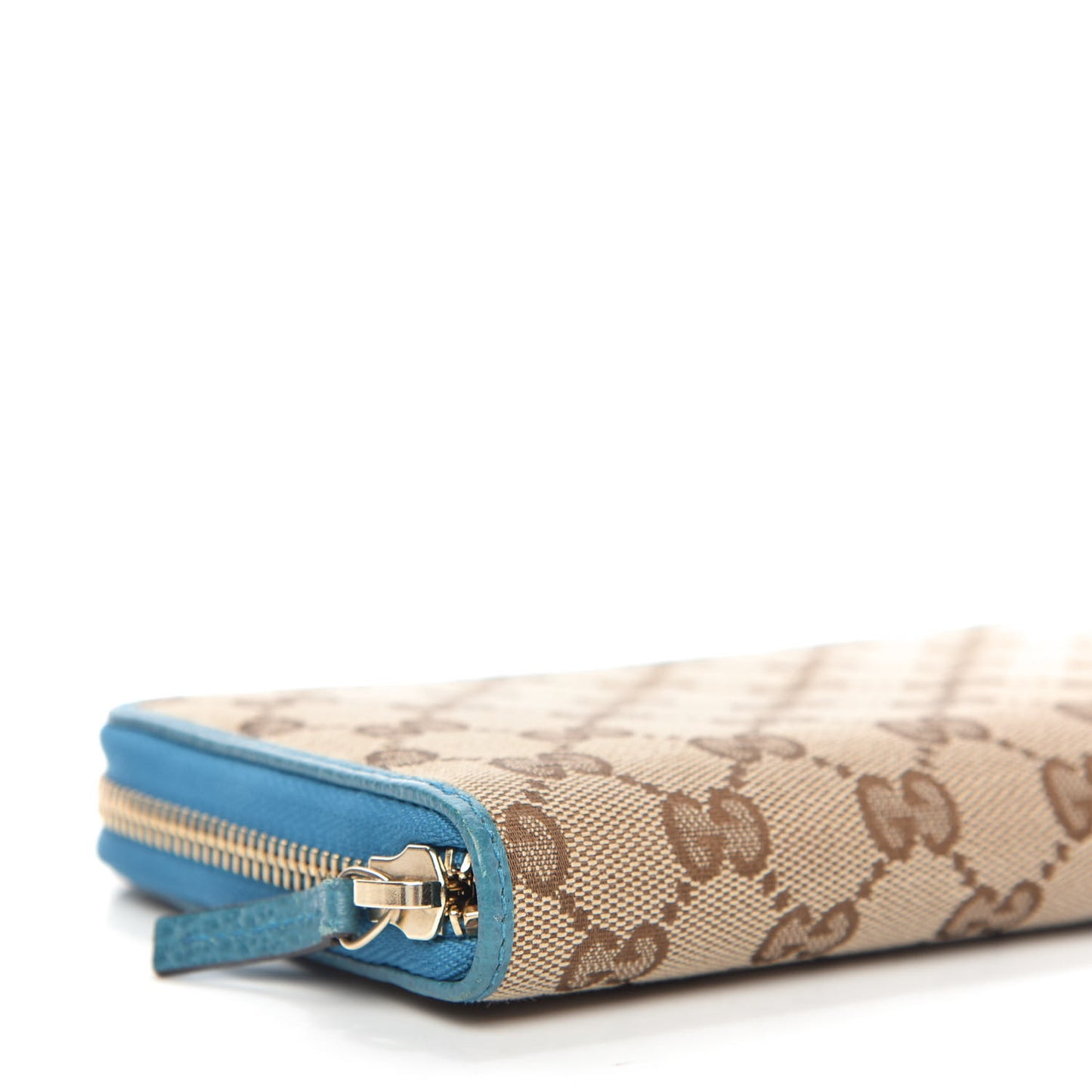 Monogram Dollar Calfskin Zip Around Wallet Beige Ebony Deep Cobalt