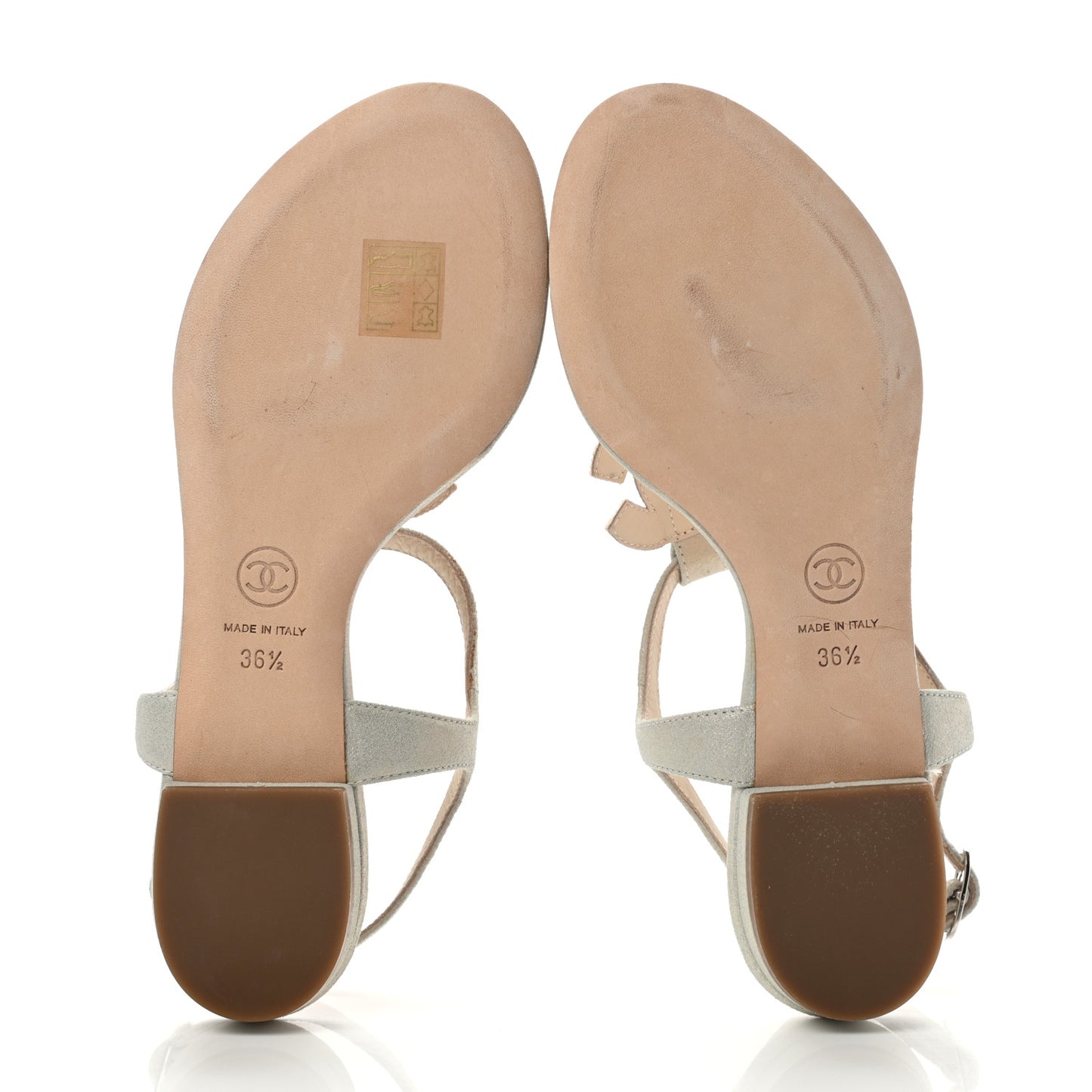 Metallic Suede Cork CC Thong Sandals 36.5 Silver