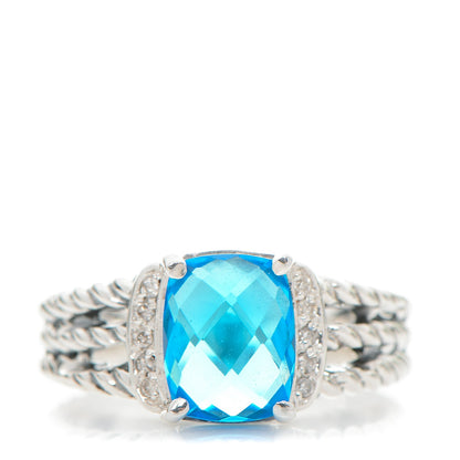 David Yurman Sterling Silver Diamond Blue Topaz 10mm Petite Wheaton Ring 57 8 1 of 5