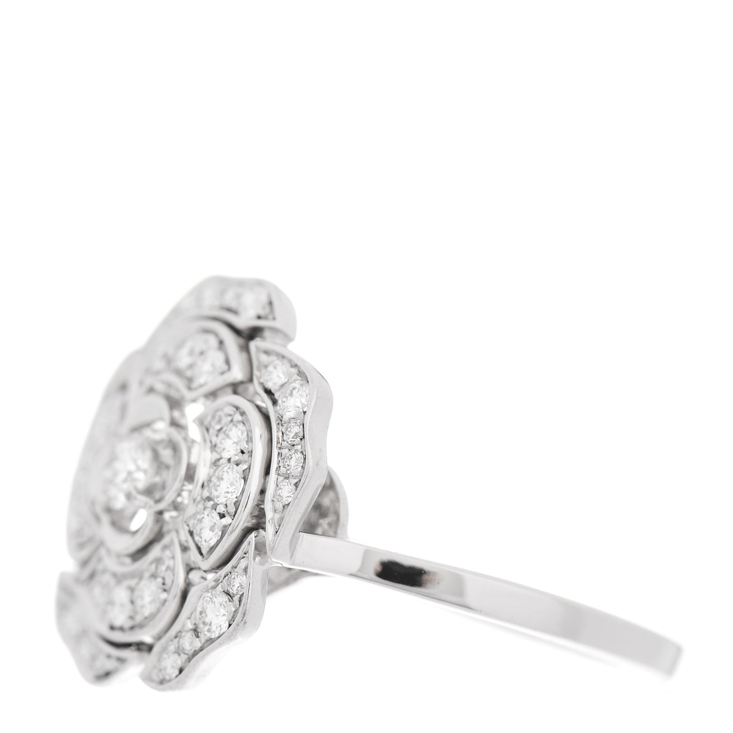 18K White Gold Diamond Small Bouton de Camelia Ring 47 4