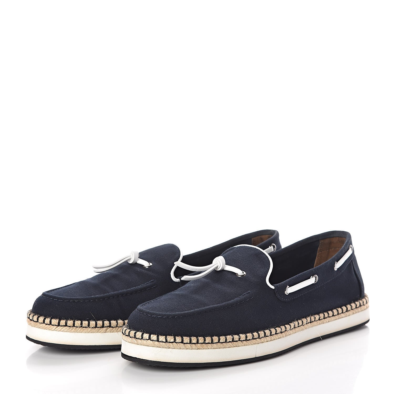 Hermes Cotton Canvas Mens Optimiste Moccasin Loafers 43 Navy 3 of 8