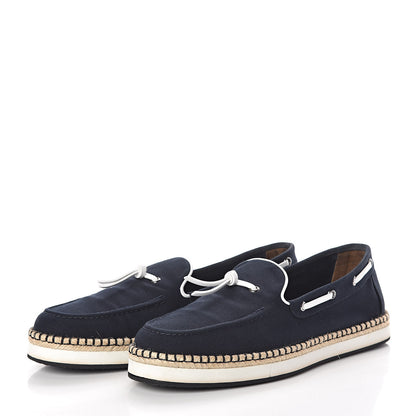 Hermes Cotton Canvas Mens Optimiste Moccasin Loafers 43 Navy 3 of 8