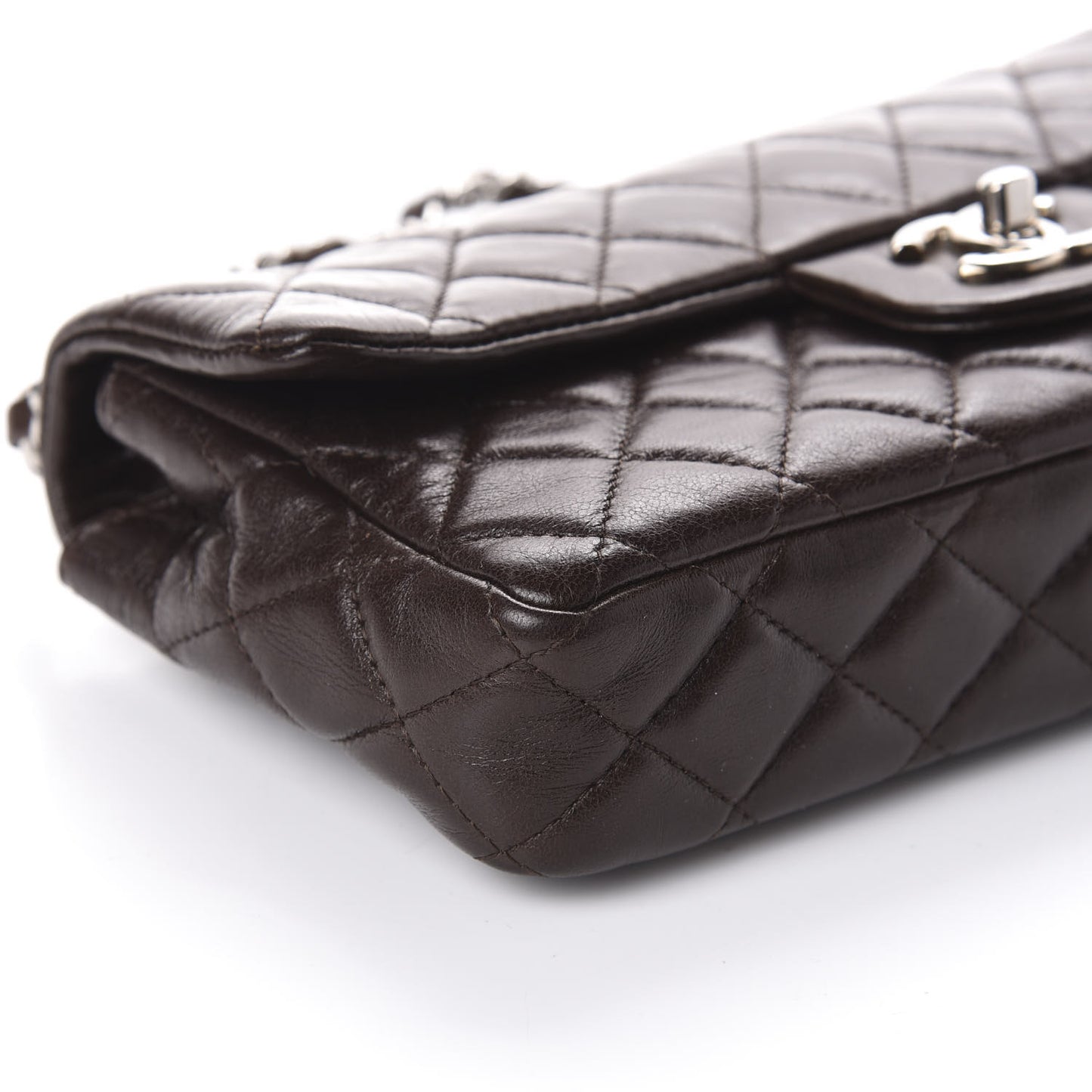 Lambskin Quilted East West Flap Brown