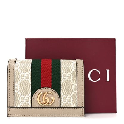Gucci GG Supreme Monogram Textured Dollar Calfskin Web Ophidia Card Case Beige Mystic White Oatmeal 8 of 8