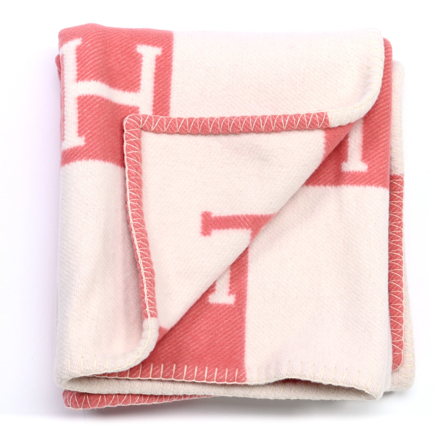 Hermes Wool Cashmere Avalon Baby Blanket Rose Airelle White 4 of 6
