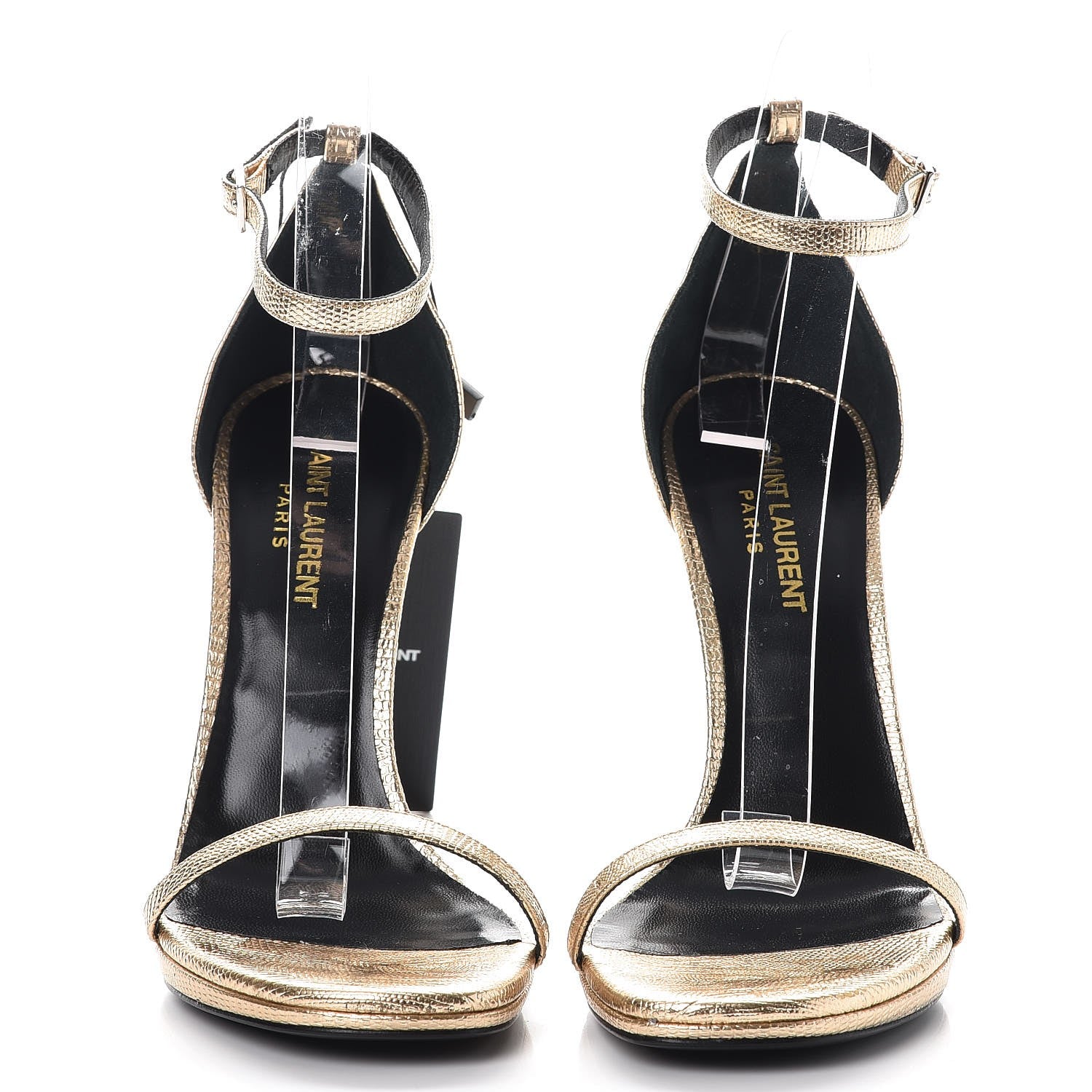Saint Laurent Metallic Calfskin Jane 110 Ankle Strap Sandals 37.5 Gold 2 of 9