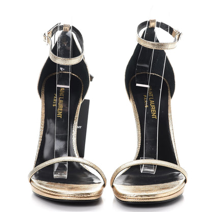Saint Laurent Metallic Calfskin Jane 110 Ankle Strap Sandals 37.5 Gold 2 of 9