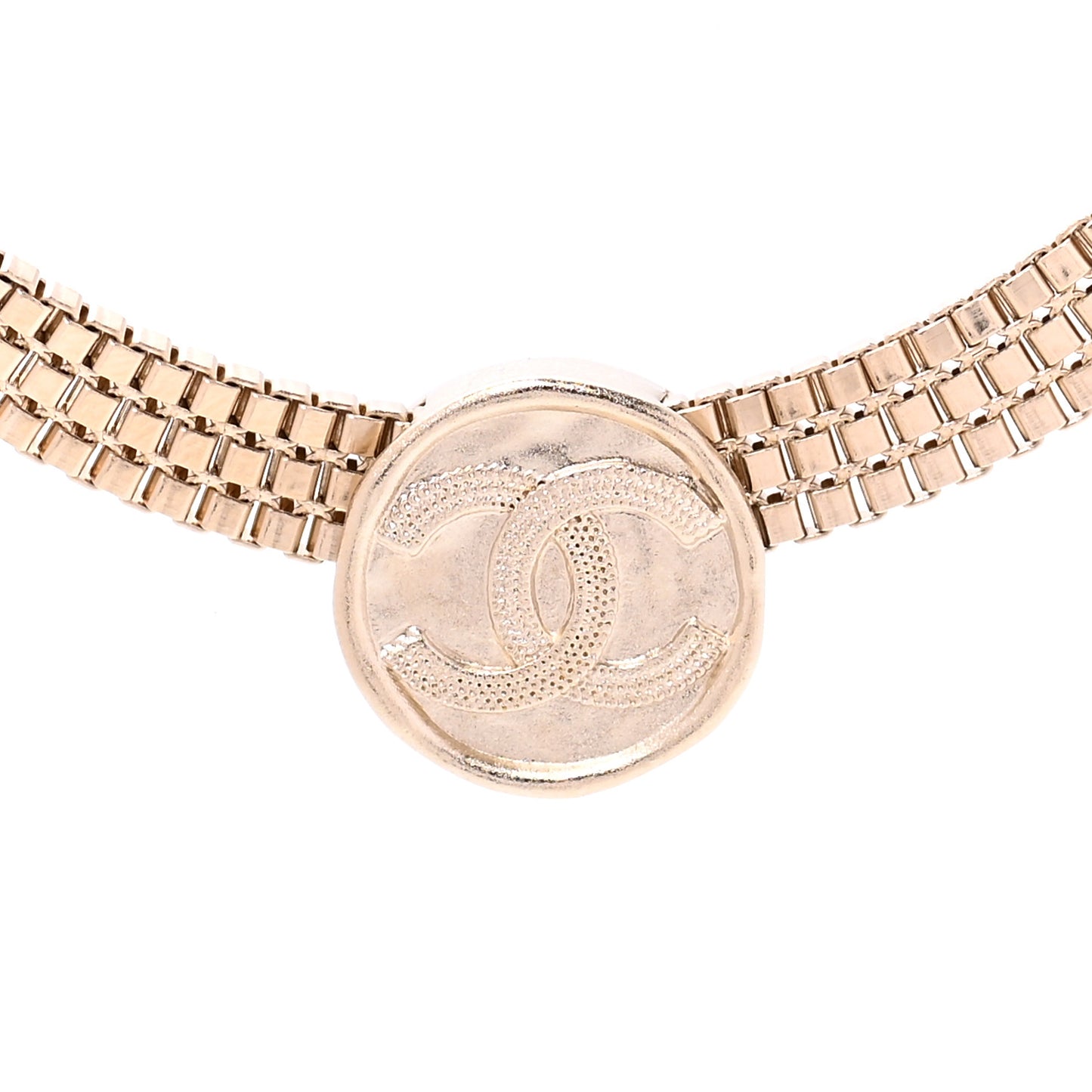 Metal Chain Link CC Medallion Choker Necklace Gold