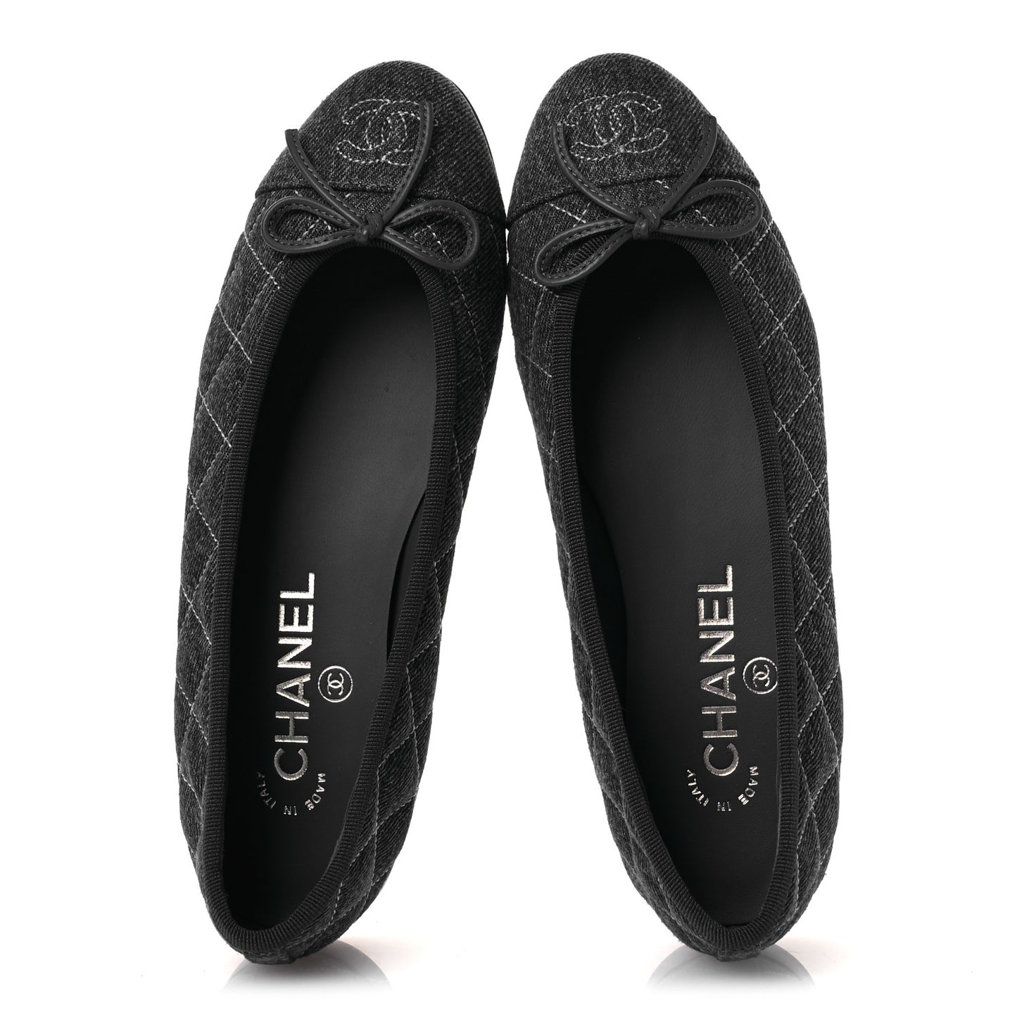 Washed Denim Quilted Cap Toe CC Ballerina Flats 36 Blue