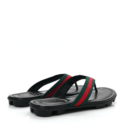 Gucci Nylon Calfskin Web Mens Cleat Sole Thong Sandals 8 Black Red Blue 4 of 8