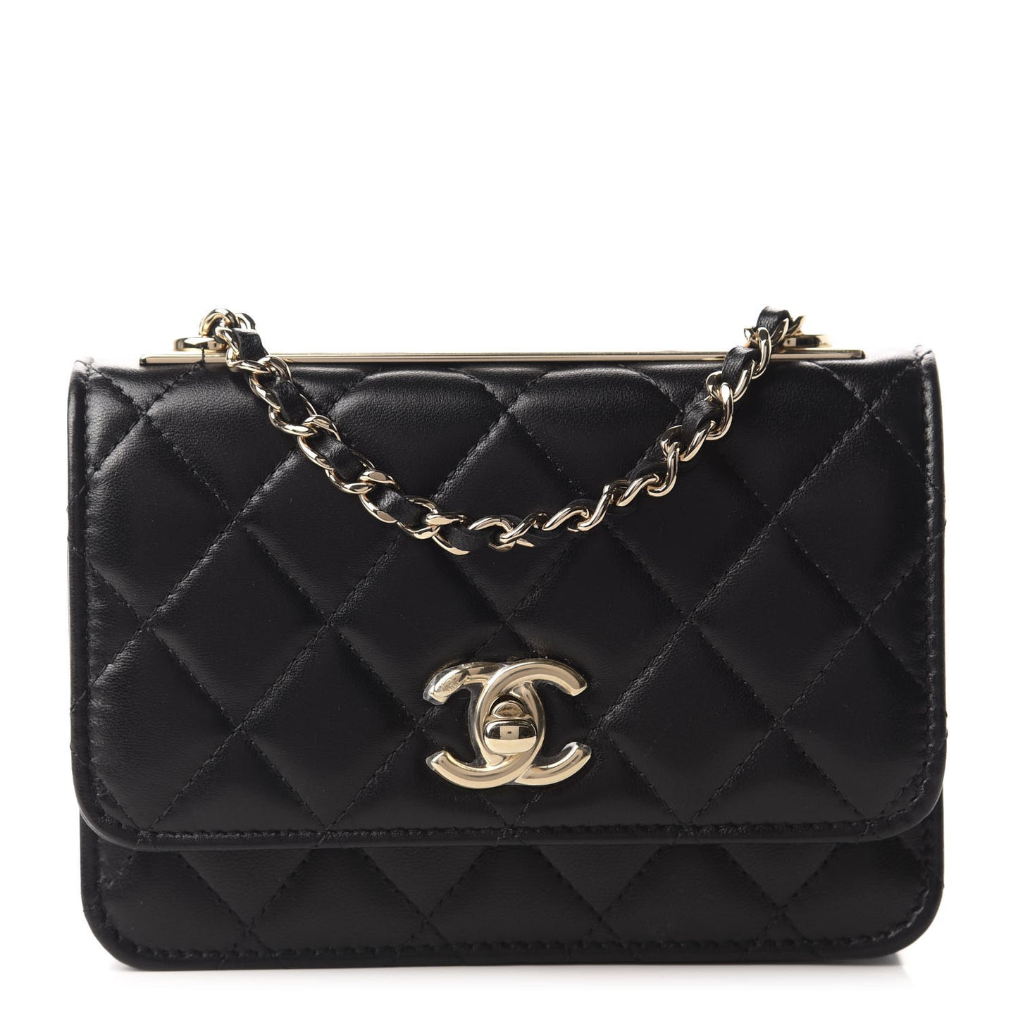 Lambskin Quilted Mini Trendy CC Wallet On Chain WOC Black